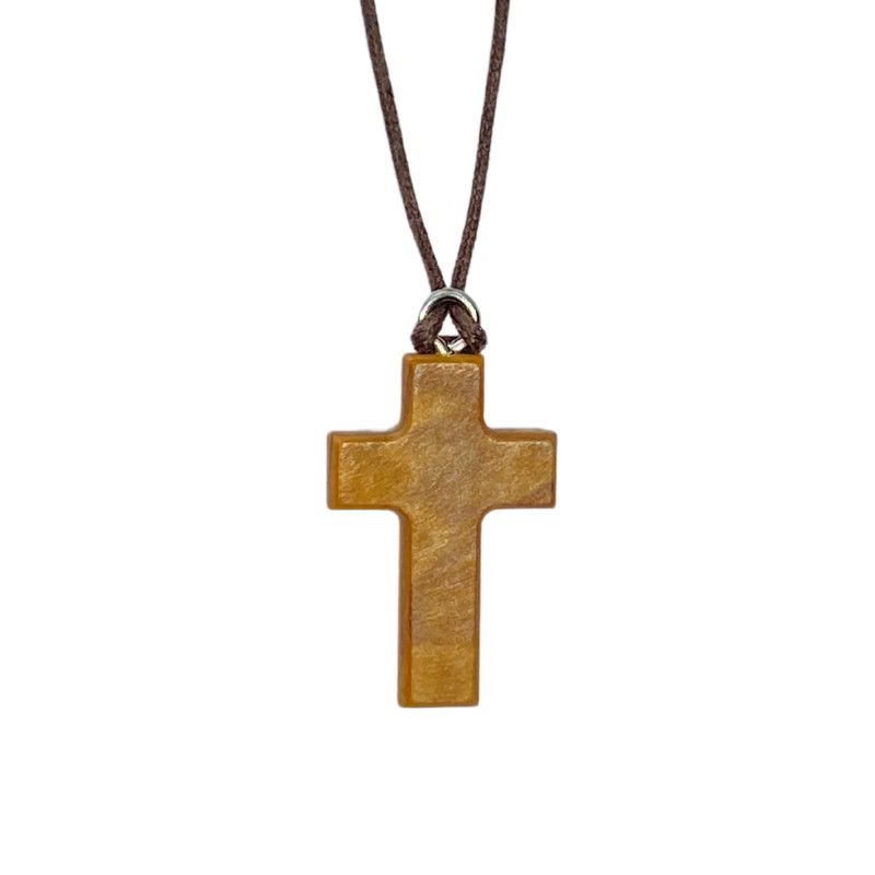 Collier Croix Droite H Cm M Tal Incrust Dans Bois D Olivier Et Cordon