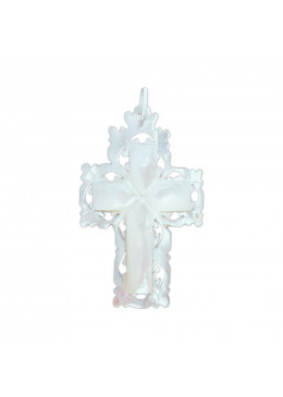 Croix en nacre véritable H.3,2cm fabrication artisanale de Jérusalem