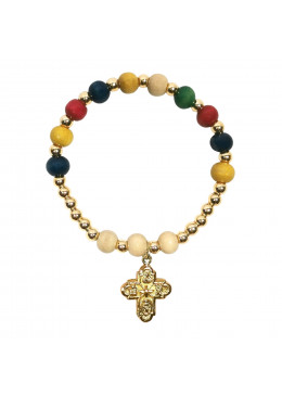 Bracelet en grains multicouleurs avec croix dorée pour enfant