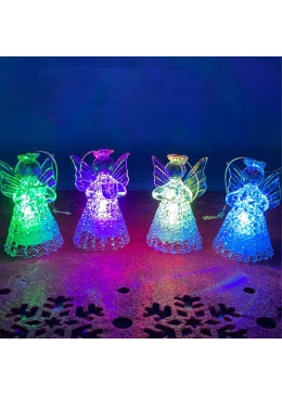 Anges en verre lumineux H.7cm, série de 4 anges assortis