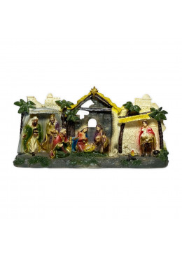 Crèche de Noël en résine une pièce à poser format 23cm x 12cm vue de face