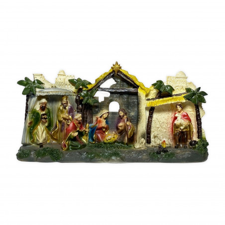 Crèche de Noël en résine une pièce à poser format 23cm x 12cm vue de face