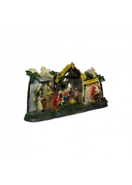 Crèche de Noël en résine une pièce à poser format 23cm x 12cm vue de gauche