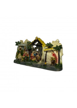 Crèche de Noël en résine une pièce à poser format 23cm x 12cm vue de droite