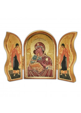 Face avant triptyque ouvert, Vierge de Tendresse ou Vierge de Vladimir, bois décoré à la feuille d'or, 12,5cm X 9cm